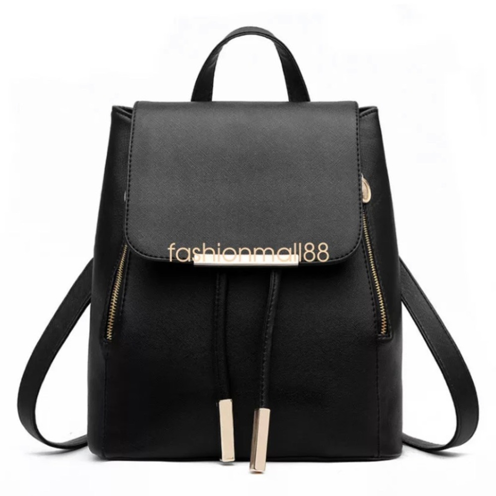 Ladies Black PU Leather Backpack Bag!
